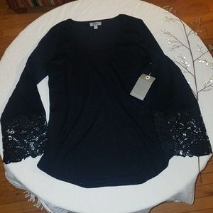 Black Top With Crochet Sleeves